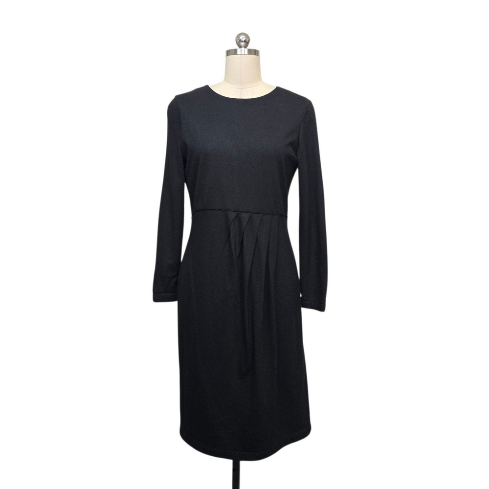 Lafayette 148 New York Black 100% Wool Long Sleeve Pleated Sheath Dress Medium